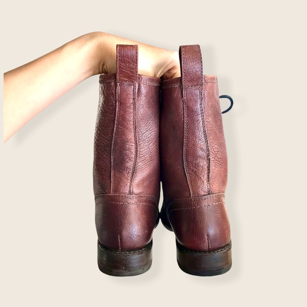 Frye Veronica Combat Dark Brown Leather Lace Up Boots - Picture 13 of 16